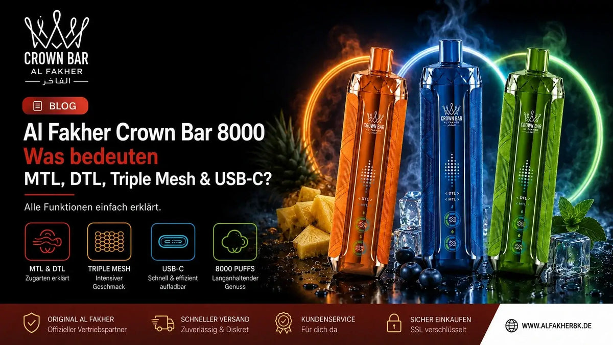 Al Fakher Crown Bar Crystal V2 8000 mit MTL, DTL, Triple Mesh und USB-C – Technik und Funktionen einfach erklärt