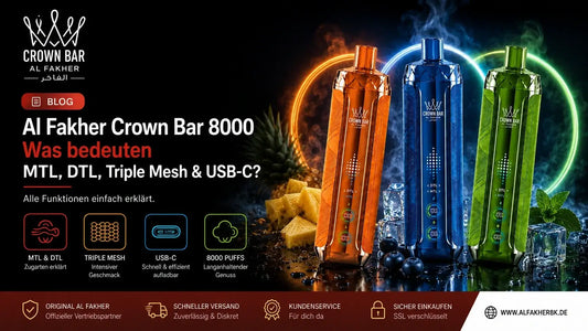 Al Fakher Crown Bar Crystal V2 8000 mit MTL, DTL, Triple Mesh und USB-C – Technik und Funktionen einfach erklärt