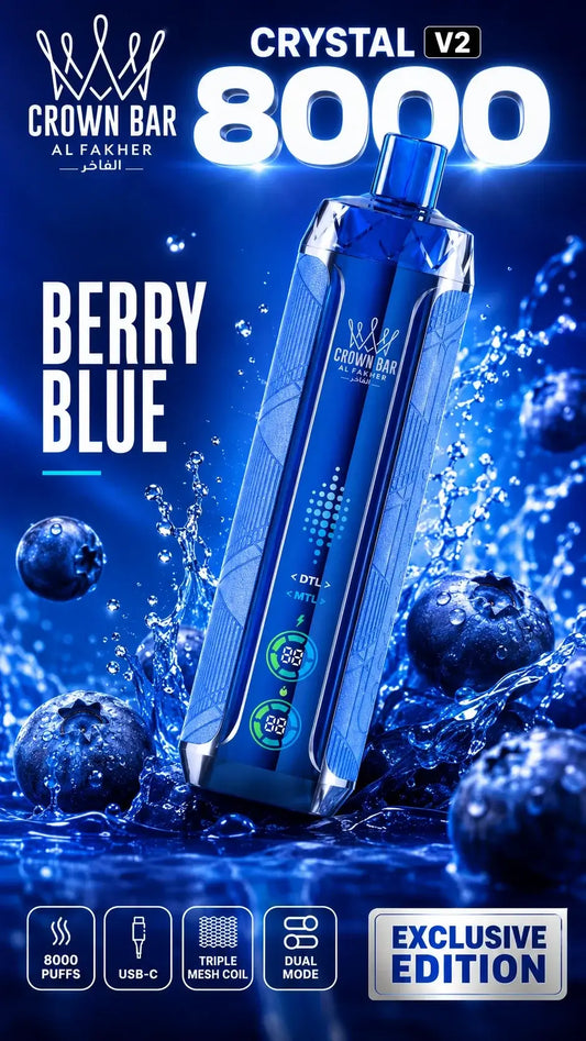Al Fakher Crystal V2 8000 Berry Blue mit Blaubeeren