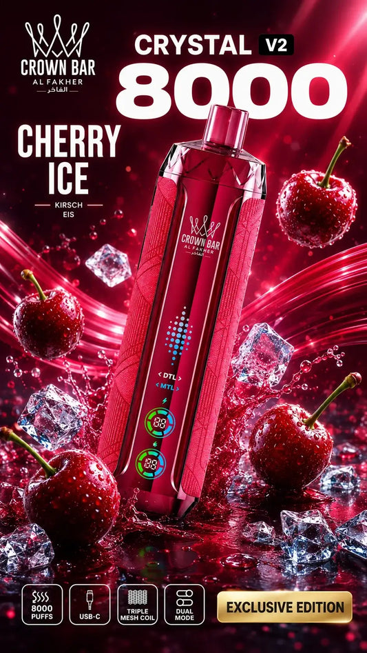Al Fakher Crystal V2 8000 Cherry Ice mit Kirschen und Eiswürfeln