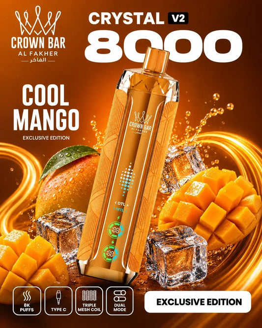 Al Fakher Crystal V2 8000 Cool Mango mit Mango und Eiswürfeln