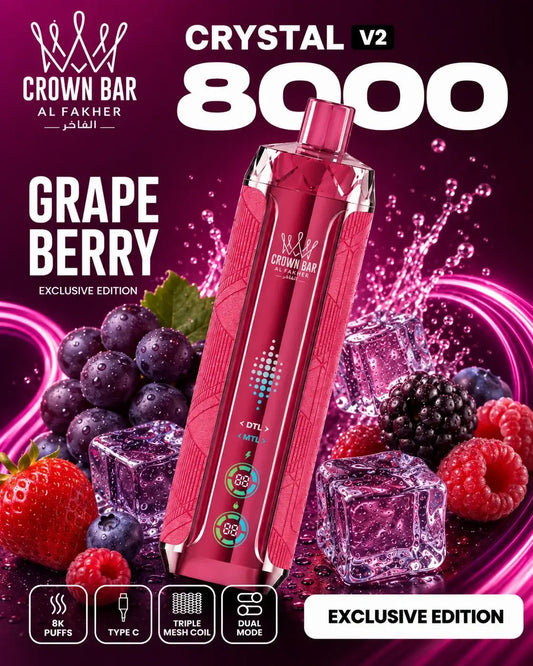 Al Fakher Crystal V2 8000 Grape Berry mit Trauben und Beeren