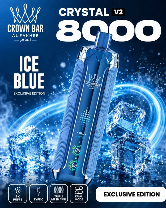 Al Fakher Crystal V2 8000 Ice Blue mit Eiswürfeln