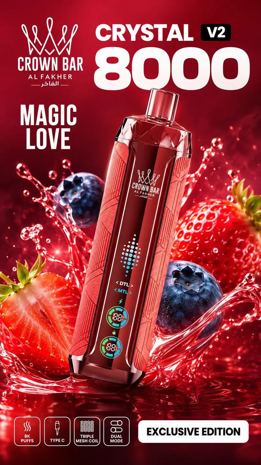 Al Fakher Crystal V2 8000 Magic Love mit Erdbeeren und Blaubeeren