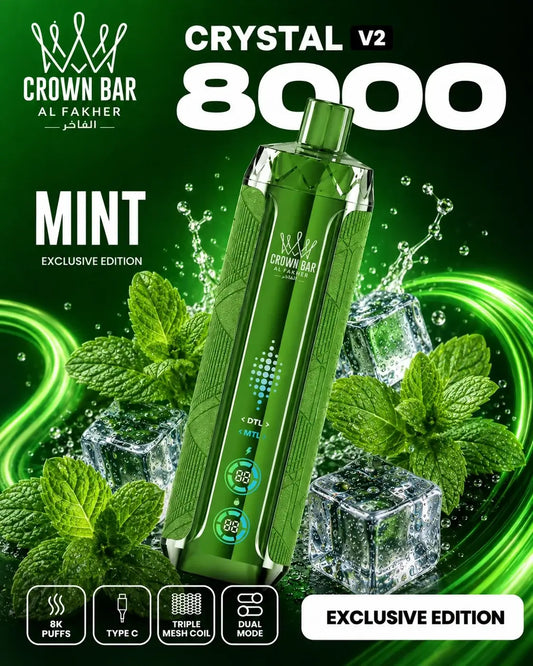 Al Fakher Crystal V2 8000 Mint mit Minzblättern