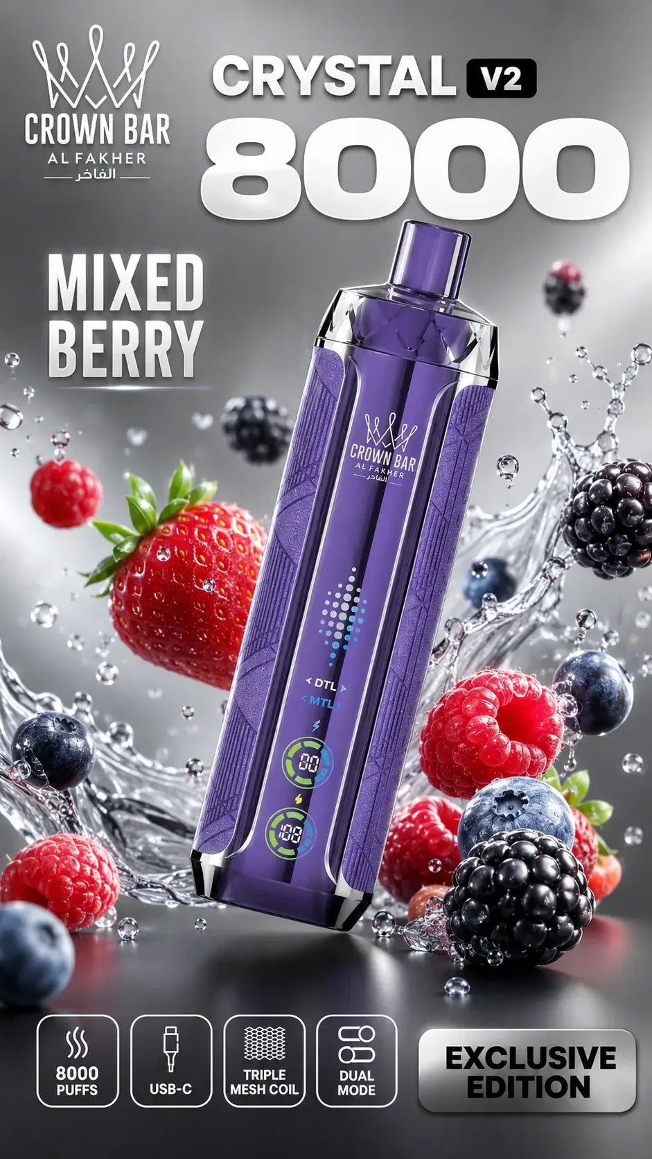 Al Fakher Crystal V2 8000 Mixed Berry mit verschiedenen Beeren