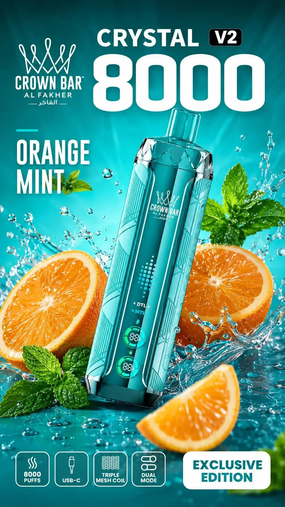 Al Fakher Crystal V2 8000 Orange Mint mit Orange und Minze