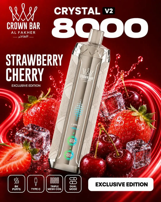 Al Fakher Crystal V2 8000 Strawberry Cherry Vape mit Erdbeeren und Kirschen