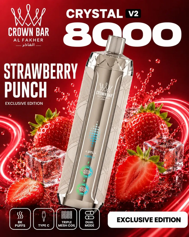 Al Fakher Crystal V2 8000 Strawberry Punch Vape mit Erdbeeren